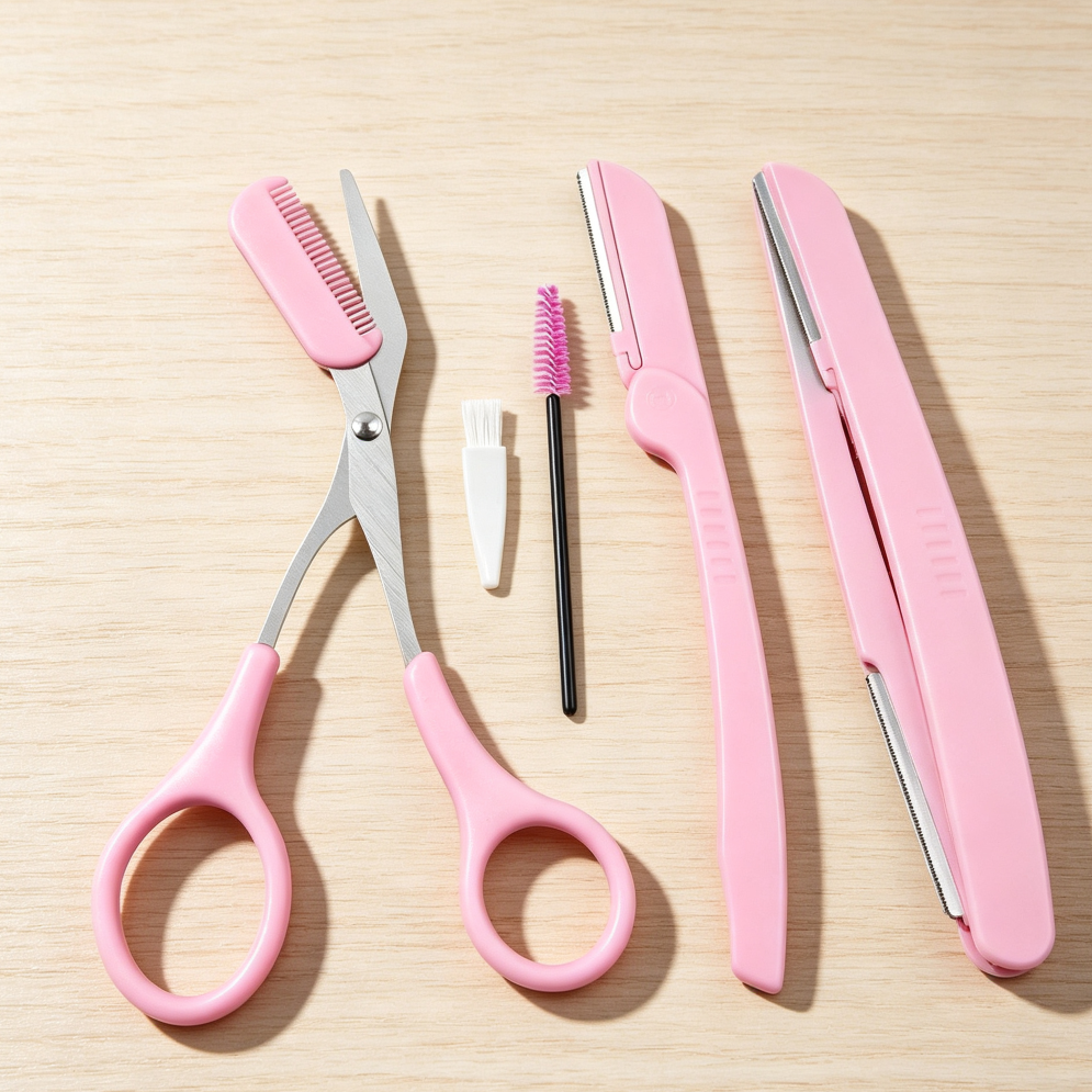 Pink Eyebrow Scissor Trimmer Set with Comb and Spoolie - Image 2