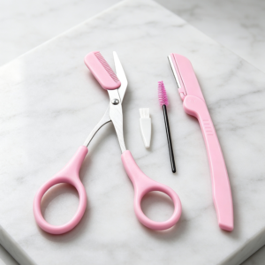 Pink Eyebrow Scissor Trimmer Set with Comb and Spoolie
