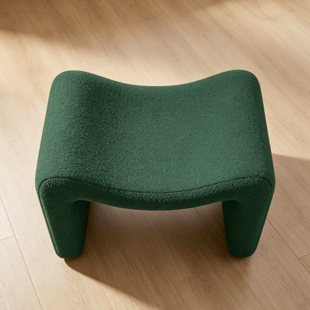Set of 2 Green Ottoman with Wooden Legs, Vanity Stool - Image 2