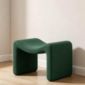 Set of 2 Green Ottoman with Wooden Legs, Vanity Stool
