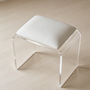 Clear-Gray Acrylic Modern Vanity Stool with Cushion