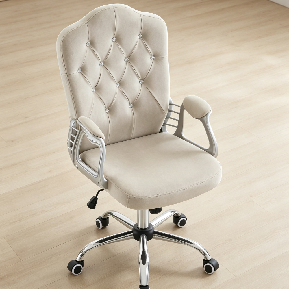 Grey Adjustable Ergonomic Swivel Makeup Task Chair with Arms