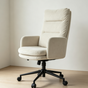 Beige High-Back Swivel Armchair, Height Adjustable Makeup Chair