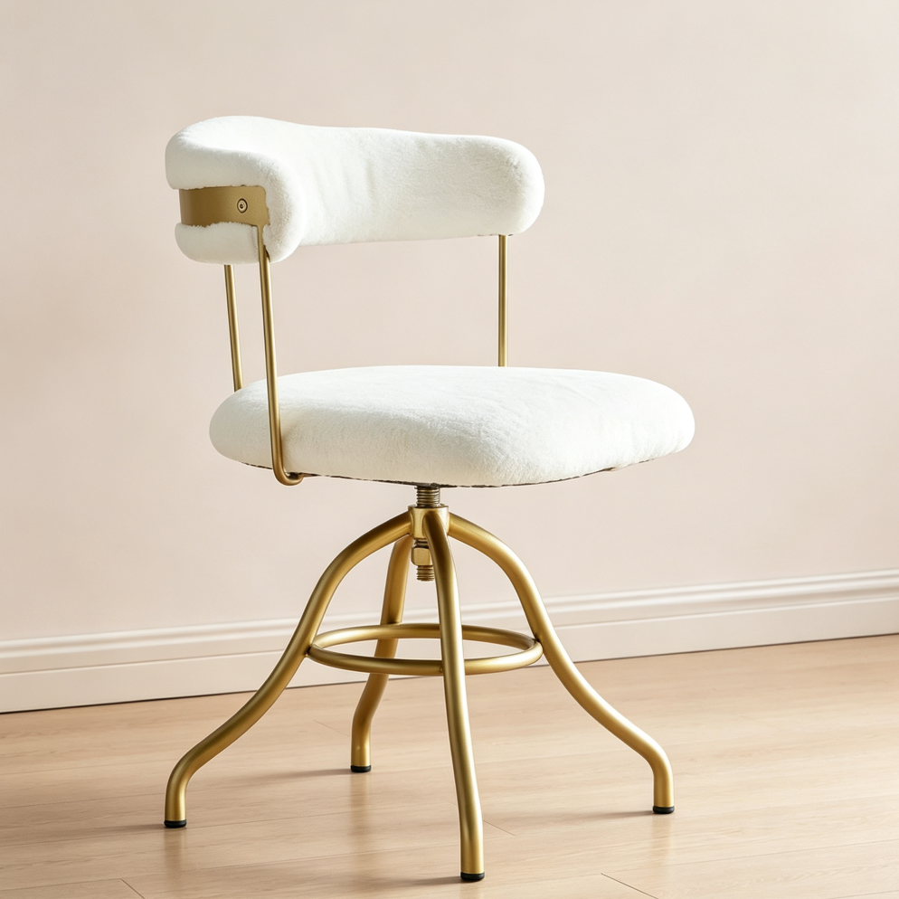 White Faux Fur Adjustable Swivel Vintage Vanity Chair - Image 2