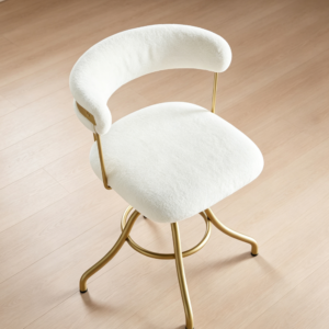 White Faux Fur Adjustable Swivel Vintage Vanity Chair