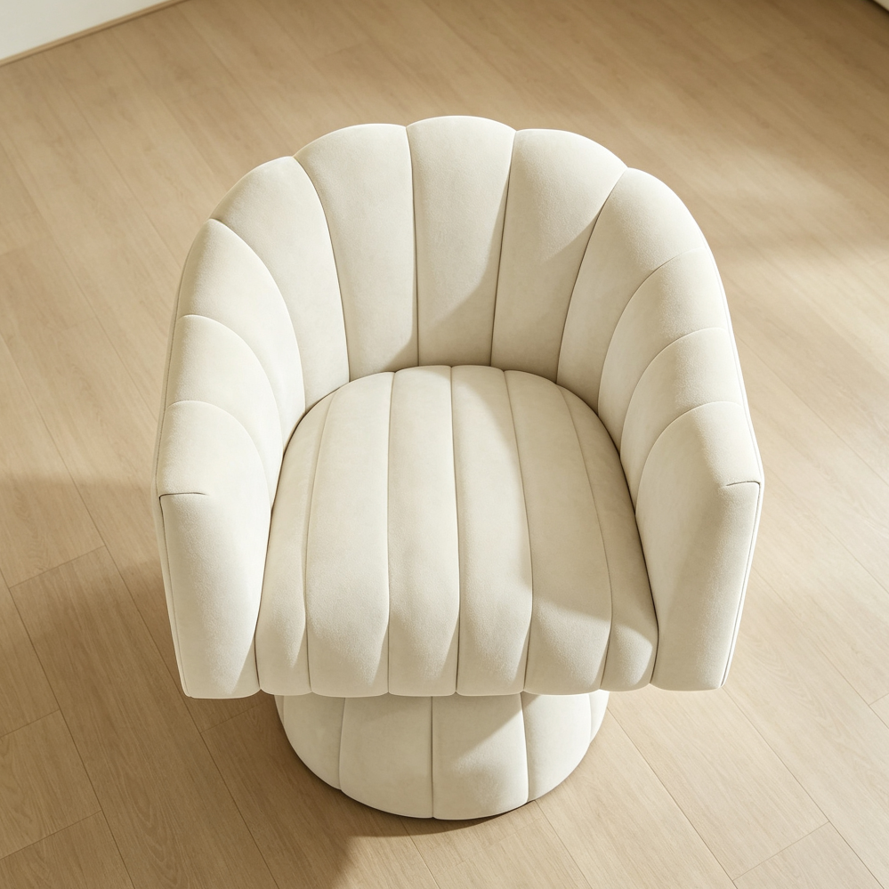 Beige Mid-Century 360?? Swivel Round Velvet Barrel Chair - Image 2