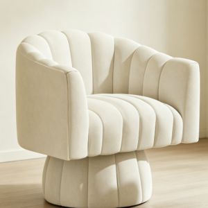 Beige Mid-Century 360?? Swivel Round Velvet Barrel Chair