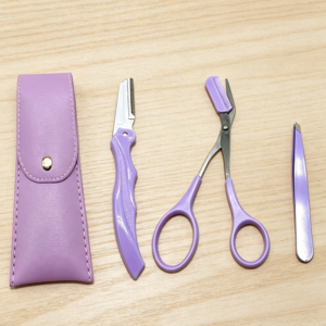 3-in-1 Purple Eyebrow Scissor Kit with Razor, Tweezers