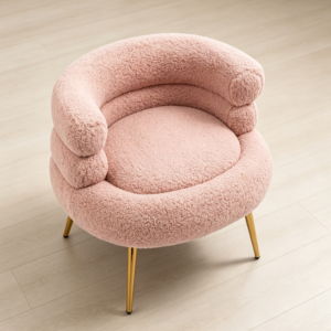 Pink Modern Lambhair Accent Chair with Gold Metal Legs