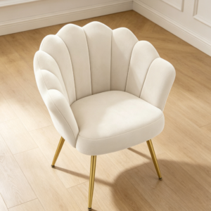Ivory Mid-Century Velvet Barrel Vanity Armchair