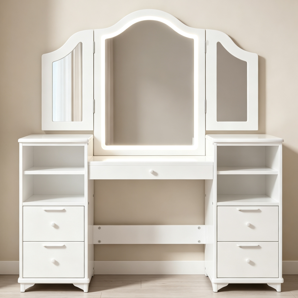 Kids Princess Vanity Table Set with Lighted Tri-Fold Mirror & Chair - Image 2