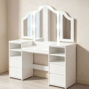 Kids Princess Vanity Table Set with Lighted Tri-Fold Mirror & Chair