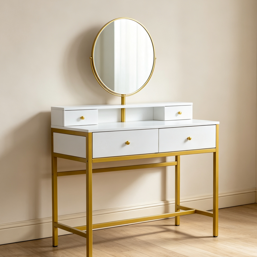 White Dressing Table Desk with 4 Drawers and Stool 100x45x76cm