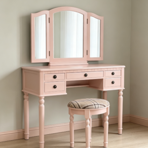 Roman Column Dressing Table with Three-Fold Mirror and Stool