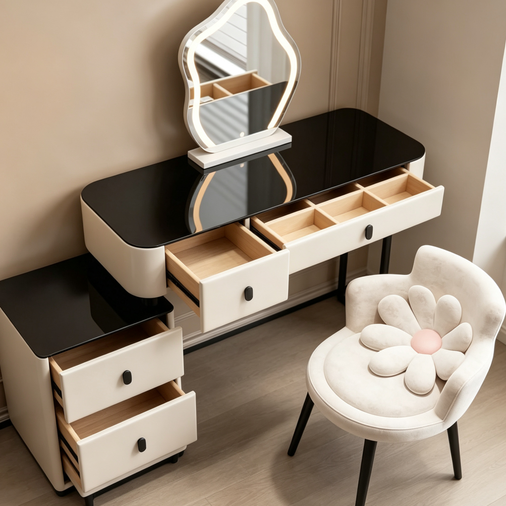 Beige Vanity Desk with Touch Lighted Mirror, 3 Drawers & Charging Station - Image 2