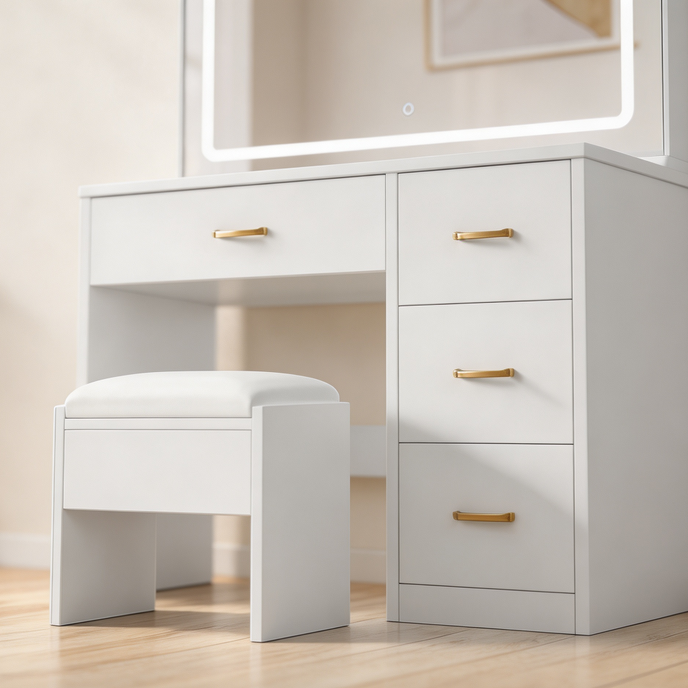 Vanity Set with LED Mirror, Power Strip, 4 Drawers & Vanity Chair - Image 2