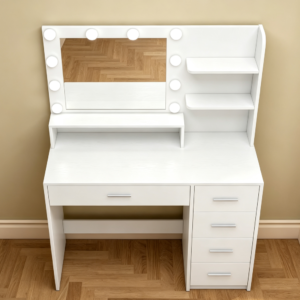 Vanity Desk with Mirror, Lights, 5 Drawers & Storage Shelves 3-Color