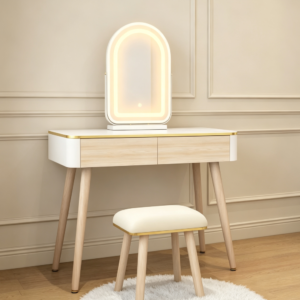 White Vanity Desk with Touch Screen Mirror, Stool, 2 Drawers & Organizer