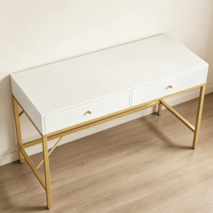 White and Gold 47" Vanity Desk with Drawers Home Office Dressing Table